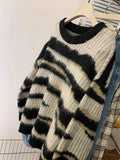 DERMEARNE Striped Sweater Women Autumn Streetwear Loose Long Sleeve Pullover Harajuku  Vintage Lazy Style Casual Knitted Tops