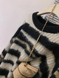 DERMEARNE Striped Sweater Women Autumn Streetwear Loose Long Sleeve Pullover Harajuku  Vintage Lazy Style Casual Knitted Tops