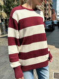 DERMEARNE Striped Thick Knitted Jumpers Women Autumn O-neck Fashion Casual Streetwear Loose Pullovers Tops Chic Vintage Sweet Y2K Sweaters