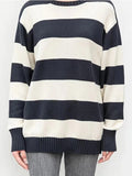 DERMEARNE Striped Thick Knitted Jumpers Women Autumn O-neck Fashion Casual Streetwear Loose Pullovers Tops Chic Vintage Sweet Y2K Sweaters