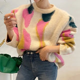 DERMEARNE Sueter Mujer Jumper Oversized Sweater Thick Winter Pullover Contrast Mohai Y2k Clothes Print Knitting Black Sweaters Coat Tops