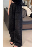 DERMEARNE Summer Thin Lace Hollow Out Women's Wide-Legged Pants Loose Hollow Thin Casual Straight Pants