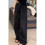 DERMEARNE Summer Thin Lace Hollow Out Women's Wide-Legged Pants Loose Hollow Thin Casual Straight Pants