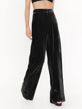 DERMEARNE Summer Women Pants Solid Color Chic French Stylish Velvet Wide Leg Pants Autumn Female Trousers Office Lady Trendy Outfit C4916