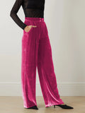 DERMEARNE Summer Women Pants Solid Color Chic French Stylish Velvet Wide Leg Pants Autumn Female Trousers Office Lady Trendy Outfit C4916