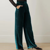DERMEARNE Summer Women Pants Solid Color Chic French Stylish Velvet Wide Leg Pants Autumn Female Trousers Office Lady Trendy Outfit C4916