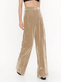 DERMEARNE Summer Women Pants Solid Color Chic French Stylish Velvet Wide Leg Pants Autumn Female Trousers Office Lady Trendy Outfit C4916