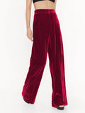 DERMEARNE Summer Women Pants Solid Color Chic French Stylish Velvet Wide Leg Pants Autumn Female Trousers Office Lady Trendy Outfit C4916