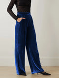 DERMEARNE Summer Women Pants Solid Color Chic French Stylish Velvet Wide Leg Pants Autumn Female Trousers Office Lady Trendy Outfit C4916