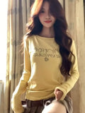 DERMEARNE Sweet Y2k Aesthetic Long Sleeve Women T-shirt Vintage Letter Print Trendy Tshirts Autumn Slim Fashion Bottoming Tee Shirts Femme