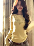 DERMEARNE Sweet Y2k Aesthetic Long Sleeve Women T-shirt Vintage Letter Print Trendy Tshirts Autumn Slim Fashion Bottoming Tee Shirts Femme