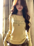 DERMEARNE Sweet Y2k Aesthetic Long Sleeve Women T-shirt Vintage Letter Print Trendy Tshirts Autumn Slim Fashion Bottoming Tee Shirts Femme