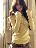 DERMEARNE Sweet Y2k Aesthetic Long Sleeve Women T-shirt Vintage Letter Print Trendy Tshirts Autumn Slim Fashion Bottoming Tee Shirts Femme
