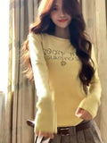 DERMEARNE Sweet Y2k Aesthetic Long Sleeve Women T-shirt Vintage Letter Print Trendy Tshirts Autumn Slim Fashion Bottoming Tee Shirts Femme