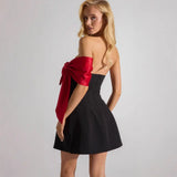 DERMEARNE TARUXY 2025 New Sexy Bows Dress One-Shoulder Female Spring Vacation Outfits Fashion Patchwork Strapless Bodycon Dresses Woman