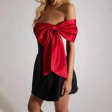 DERMEARNE TARUXY 2025 New Sexy Bows Dress One-Shoulder Female Spring Vacation Outfits Fashion Patchwork Strapless Bodycon Dresses Woman