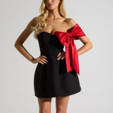 DERMEARNE TARUXY 2025 New Sexy Bows Dress One-Shoulder Female Spring Vacation Outfits Fashion Patchwork Strapless Bodycon Dresses Woman