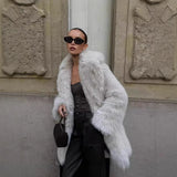 DERMEARNE TARUXY 2025 Winter Imitation Fox Fur Mid-length Coat For Women Fashion Artificial Lapel Thicken Streetwear Faux Fur Jacket Lady