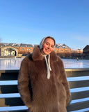 DERMEARNE TARUXY 2025 Winter Imitation Fox Fur Mid-length Coat For Women Fashion Artificial Lapel Thicken Streetwear Faux Fur Jacket Lady