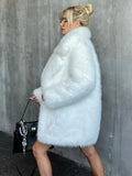 DERMEARNE TARUXY 2025 Winter Imitation Fox Fur Mid-length Coat For Women Fashion Artificial Lapel Thicken Streetwear Faux Fur Jacket Lady