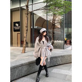 DERMEARNE Thin Strap Woolen Jacket 2025 Spring Autumn Long Sleeved Loose High-end Patchwork Short Style Hairy Sleeve New Year Battle Robe