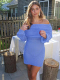 DERMEARNE Tossy Knitted Hollow Blouse Mini Dress Women's Summer Sexy Row Neck Slim Long Sleeve Solid Color Hip Beach Vacation Mini Dress