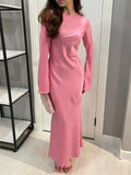 Dermearne Tossy Satin Fashion Slim Maxi Dress For Women Long Sleeve High Waist Elegant Solid Party Dress Casual Luxury Ladies Autumn Dress