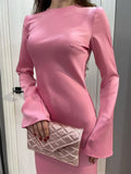 Dermearne Tossy Satin Fashion Slim Maxi Dress For Women Long Sleeve High Waist Elegant Solid Party Dress Casual Luxury Ladies Autumn Dress