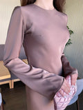 Dermearne Tossy Satin Fashion Slim Maxi Dress For Women Long Sleeve High Waist Elegant Solid Party Dress Casual Luxury Ladies Autumn Dress