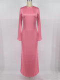 Dermearne Tossy Satin Fashion Slim Maxi Dress For Women Long Sleeve High Waist Elegant Solid Party Dress Casual Luxury Ladies Autumn Dress