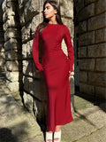 Dermearne Tossy Satin Fashion Slim Maxi Dress For Women Long Sleeve High Waist Elegant Solid Party Dress Casual Luxury Ladies Autumn Dress