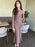 Dermearne Tossy Satin Fashion Slim Maxi Dress For Women Long Sleeve High Waist Elegant Solid Party Dress Casual Luxury Ladies Autumn Dress