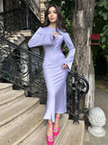 Dermearne Tossy Satin Fashion Slim Maxi Dress For Women Long Sleeve High Waist Elegant Solid Party Dress Casual Luxury Ladies Autumn Dress