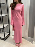 Dermearne Tossy Satin Fashion Slim Maxi Dress For Women Long Sleeve High Waist Elegant Solid Party Dress Casual Luxury Ladies Autumn Dress