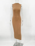 Dermearne Tossy Sleeveless Knitwear Turtleneck Long Dress Female Slim Elegant Fashion Autumn 2024 Ribbed Knit Dress For Women Maxi Dress