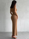 Dermearne Tossy Sleeveless Knitwear Turtleneck Long Dress Female Slim Elegant Fashion Autumn 2024 Ribbed Knit Dress For Women Maxi Dress
