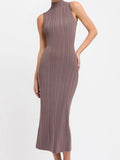 Dermearne Tossy Sleeveless Knitwear Turtleneck Long Dress Female Slim Elegant Fashion Autumn 2024 Ribbed Knit Dress For Women Maxi Dress