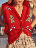 DERMEARNE Ugly Christmas Vests for Women Sequin Nutcracker Santa Sweaters Shirt Holiday Sparkly Graphic Crewneck Pullover Top Black