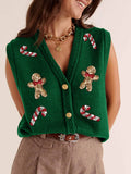 DERMEARNE Ugly Christmas Vests for Women Sequin Nutcracker Santa Sweaters Shirt Holiday Sparkly Graphic Crewneck Pullover Top Black