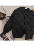 DERMEARNE Vintage Cropped Quilted Jacket Women Old Money Fashion Winter Warm Lightweight Padded Jackets Chic Elegant Korean Style