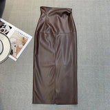 DERMEARNE Vintage Faux PU Leather Hobble Skirts Women Sexy Bodycon Midi Skirts Hem Split Ladies Mermaid Skirt Party Clothes New Custom