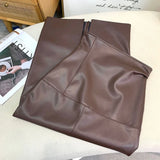 DERMEARNE Vintage Faux PU Leather Hobble Skirts Women Sexy Bodycon Midi Skirts Hem Split Ladies Mermaid Skirt Party Clothes New Custom