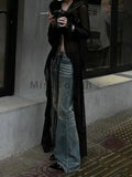 Dermearne  2 Vintage Y2k Black See Through Long Cardigan Women Sexy Grunge V-neck Streetwear Tops Summer Chic Aesthetic Bandage Slim Blouse