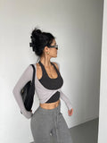 DERMEARNE WOMENGAGA Spicy Girl's Twisted Hanging Neck Fake Two-piece T-shirt For Women Autumn New Slim Tees Fashion Women WK6T