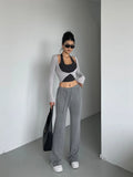 DERMEARNE WOMENGAGA Spicy Girl's Twisted Hanging Neck Fake Two-piece T-shirt For Women Autumn New Slim Tees Fashion Women WK6T
