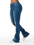 DERMEARNE Washed Denim Straight Pants Women Ankle Length Jean Ripped Hole Distressed Pockets Solid Casual Skinny Vintage High Waist