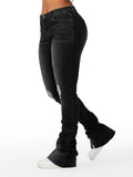 DERMEARNE Washed Denim Straight Pants Women Ankle Length Jean Ripped Hole Distressed Pockets Solid Casual Skinny Vintage High Waist