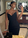 Dermearne WeiYao Black Sexy V-neck Fit Bodycon Wrap Hip Maxi Dress Summer Backless Slim Long Dress Evening Party Dresses For Women 2024