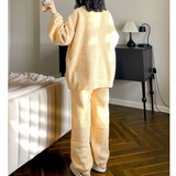 DERMEARNE Winter Cute Duck Flannel Pajamas Set for Women Casual Fashion Home Clothes Velvet O-Neck Home Clothing Comfortable Pijamas Set