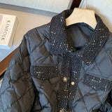 DERMEARNE Winter Fashion Black Short Parkas for Women Lightweight and Retro-Style Quilted Cotton Jacket with French Vintage Charm 2024 New